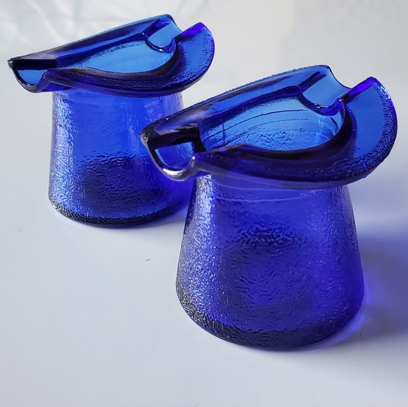 MCM (2/Pair) Ashtrays Cobalt 3" 1950s Glass by Lowell Hand Cream - Picture 6 of 6